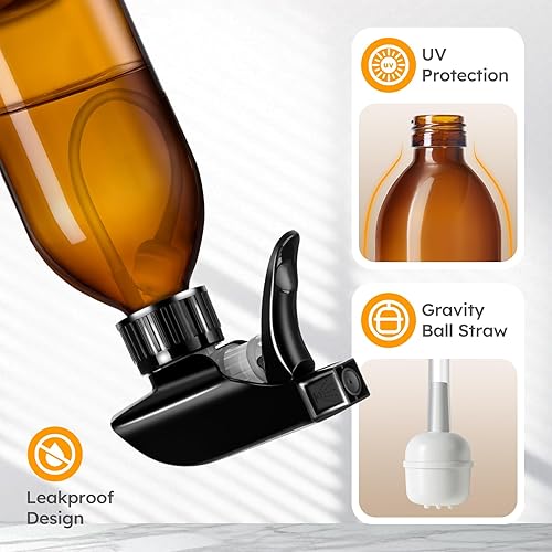 Miniatura 3 de Tecohouse Botellas rociadoras de vidrio de 8 onzas, paquete de 2 botellas de spray de vidrio de 360 para limpiar boca abajo, botella Mister Squirt