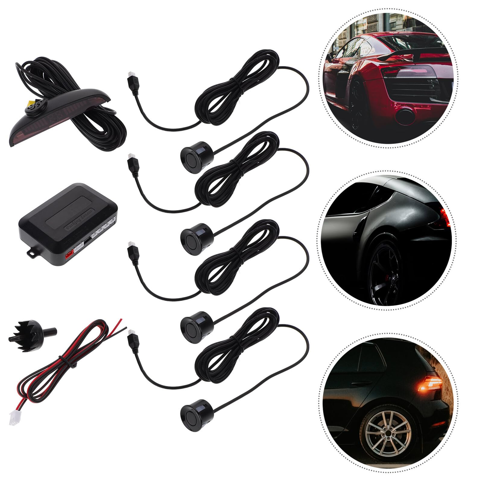 Kit Sensori Parcheggio Posteriori Auto Impianto Avviso Retromarcia Veicoli Comandi Vocali Chiari Rilevamento Preciso Ostacoli Installazione Rapida Vari Modelli Copertura Completa