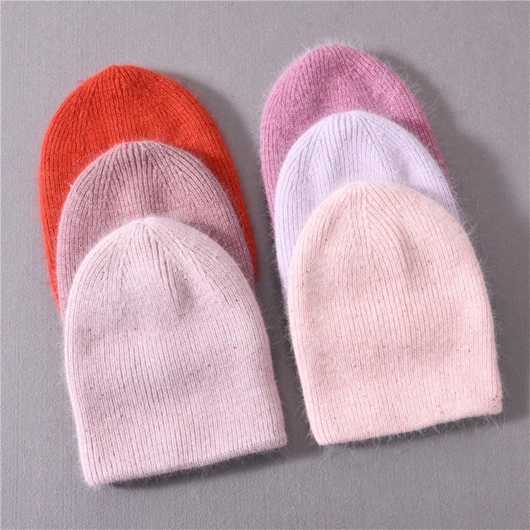 Wvapzxx Bonnet Femme Chapeau Fourrure Double Chaud Cachemire Femmes Couleur Unie Chapeau Tricoté