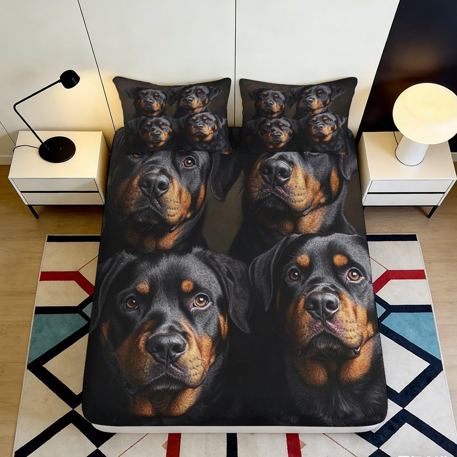 Pnayamiorkfel Style-2 3D Printed Rottweiler Dog Fitted Sheet Microfiber Bedroom Decor Bed Cover For Adults Teens Anti-Slip Machine Washable 90X200x25cm