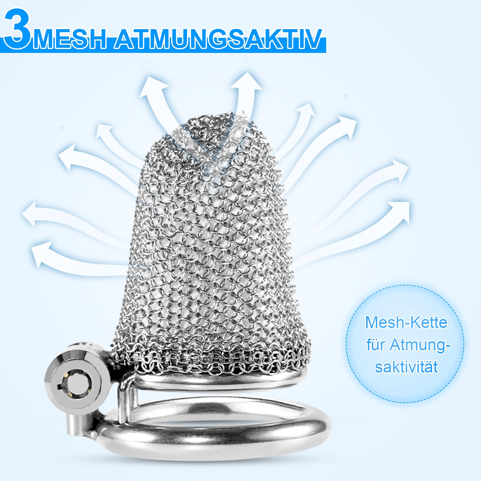 Cock Cage Push-Lock avec 3 anneaux péniens Métal Mesh Cage de chasteté Hommes avec serrure cachée Design BDSM Esclave Sex toys pour hommes Chasteté (Large)