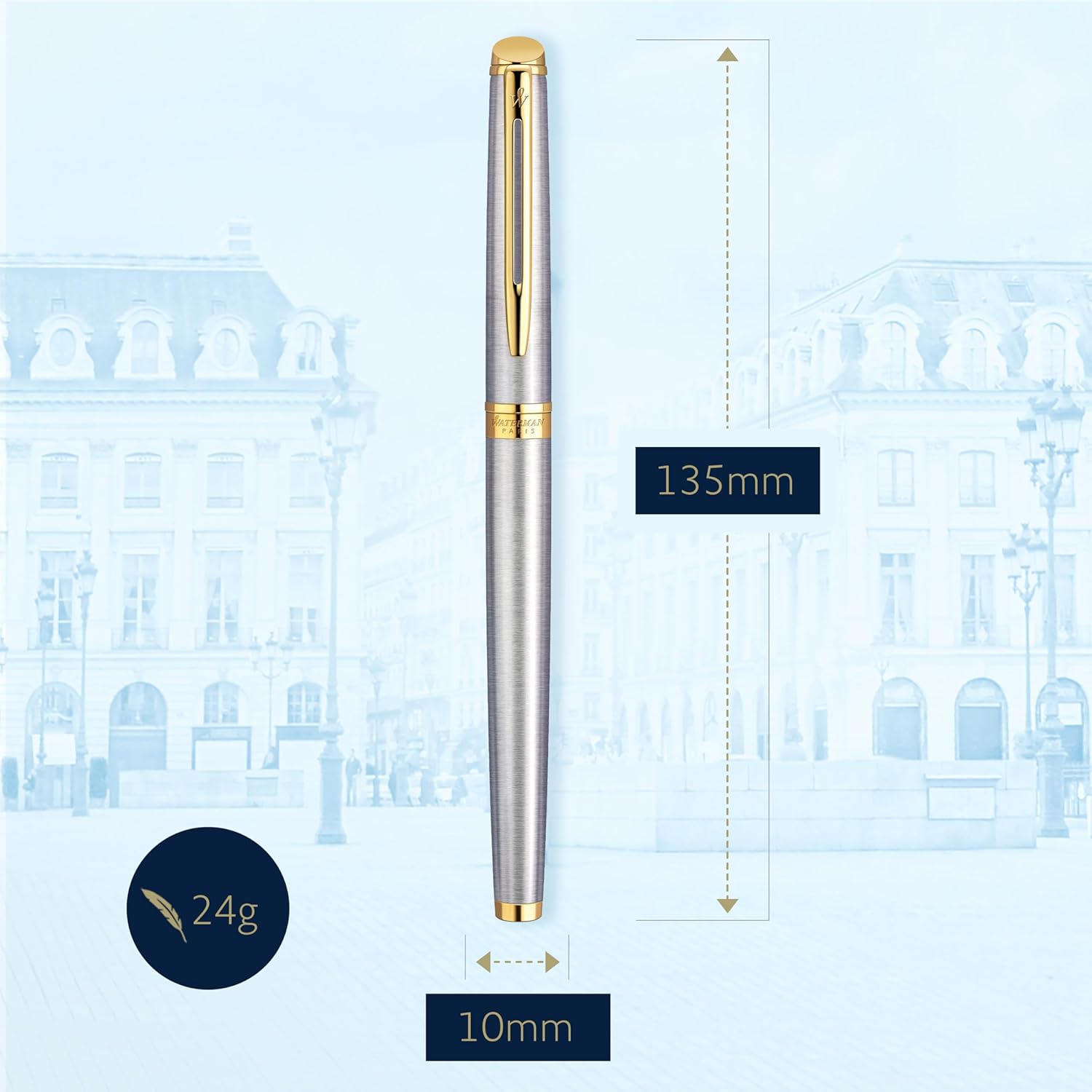 Waterman Hemisphere Essential Stainless Steel Gold Trim Fine Point Fountain Pen - S0920310