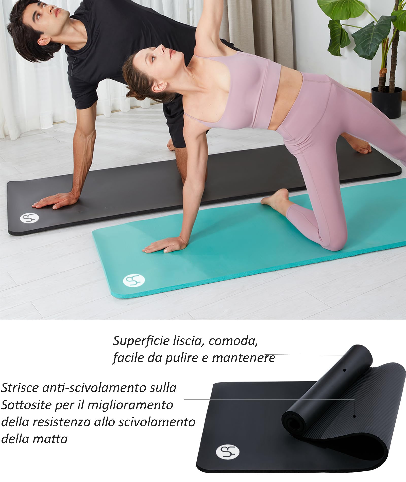 Tappetino da Yoga Antiscivolo NBR 183×61cm 15mm Spesso Tappetino Ginnastica con Cinghia di Rilegatura e Borsa a Rete