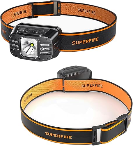 Miniatura 2 de SuperFire Linterna frontal recargable, 650 lúmenes, súper brillante, con sensor de movimiento, para niños, 7 modos con luces rojas, diadema que