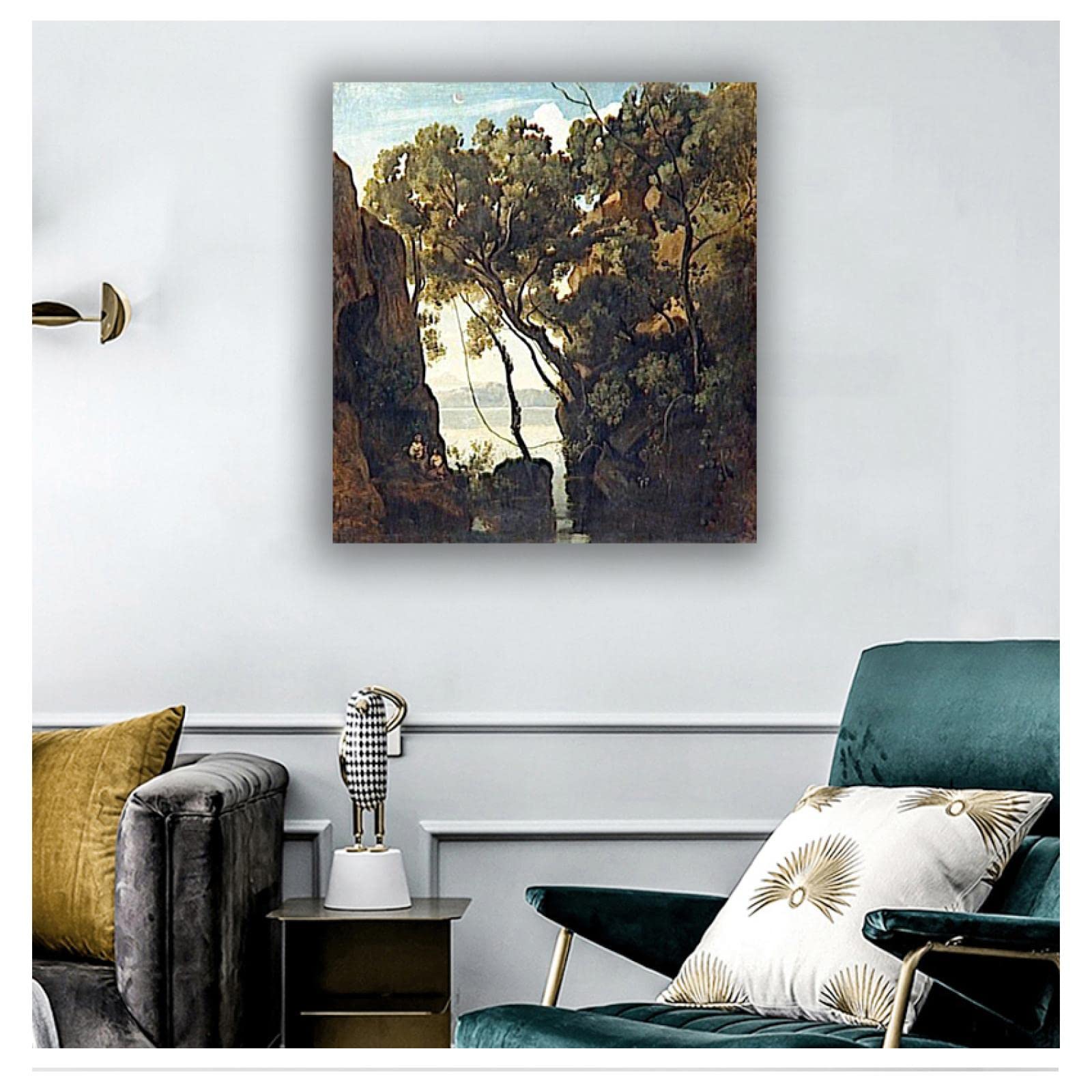 ZHPLIX Jean-Baptiste-Camille Corot Impresiones artísticas Reproducciones de cuadros famosos Impresiones en lienzo giclée Le lac de Nemi 70x77cm Enmarcado