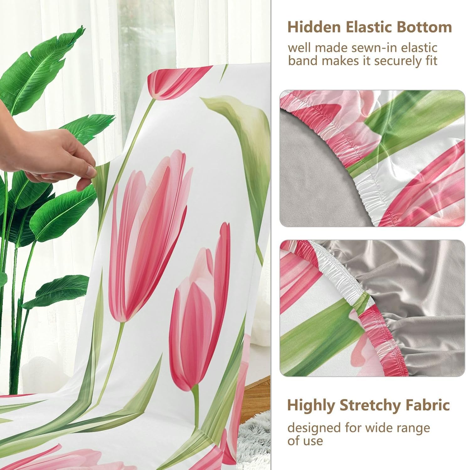 ALAZA Chair Covers for Dining Room, Romantic Spring Flower Pink Tulip Stretch Chair Cover Sets Chair Protector Removable Washable for Ktichen Restaurant Hotel