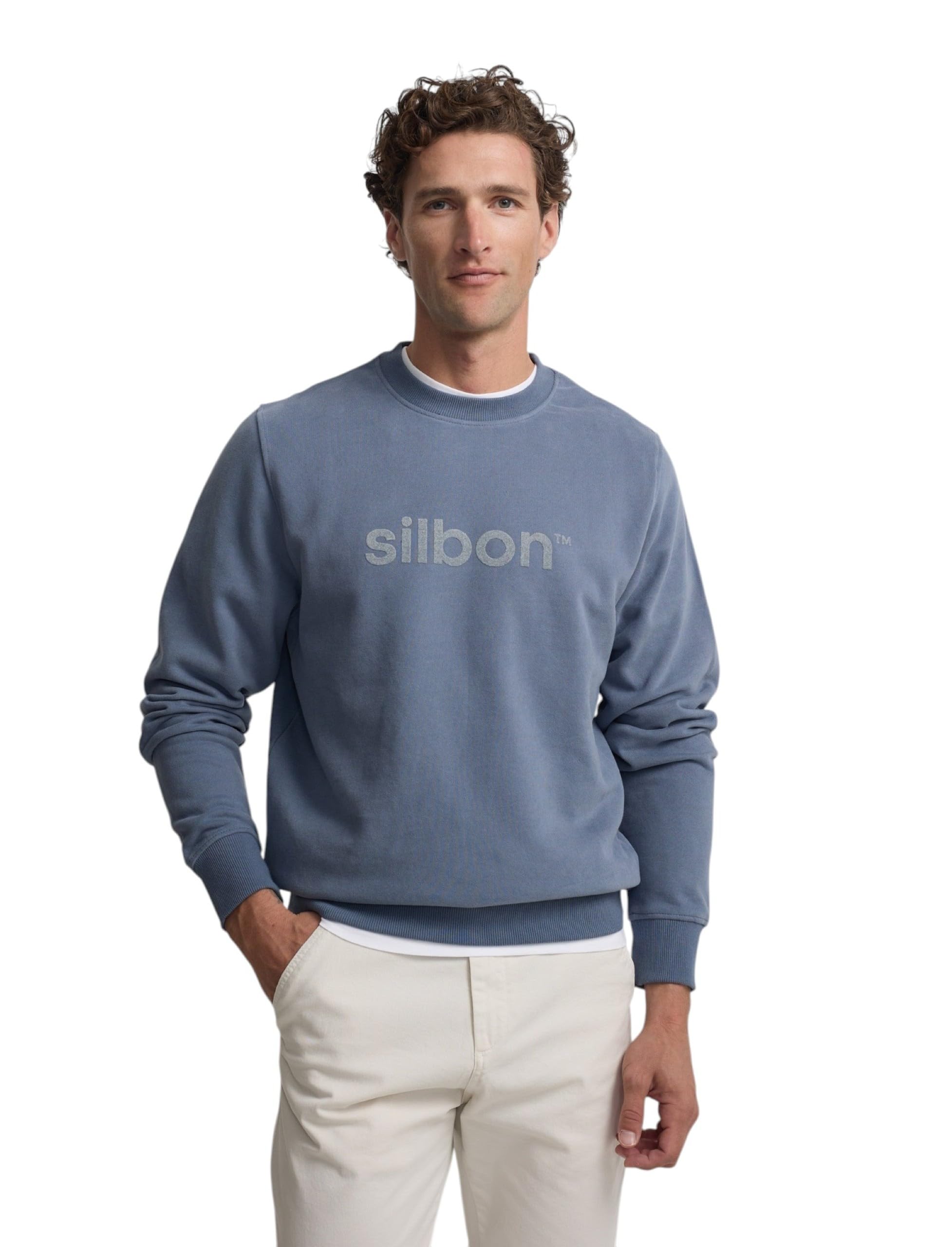 SILBON Sudadera Flock Azul Índigo para Hombre Talla XS