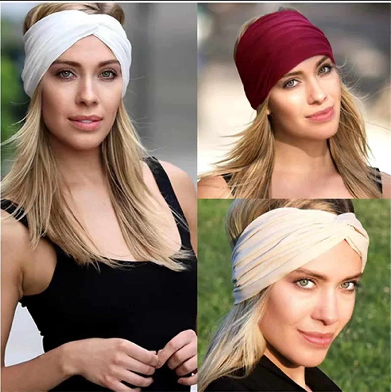 3 stücke Breites Elastisches Stirnband Haarband Pilates Yoga Fitness Laufen Radfahren Schweißband Turban Make-Up Haar Hoop Headwrap for Frauen Für Damen(Blue)