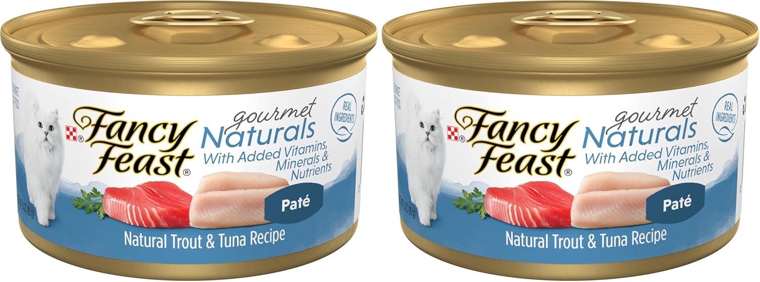 Fancy Feast Purina Grain Free Wet Cat Food Pate Gourmet Naturals Trout and Tuna Recipe - 3 oz. Cans,(Pack of 24)