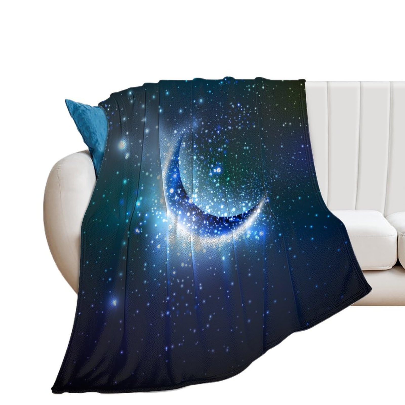 Couverture en flanelle lune et étoiles polaire chaude pour lit ou canapé de 100x130cm