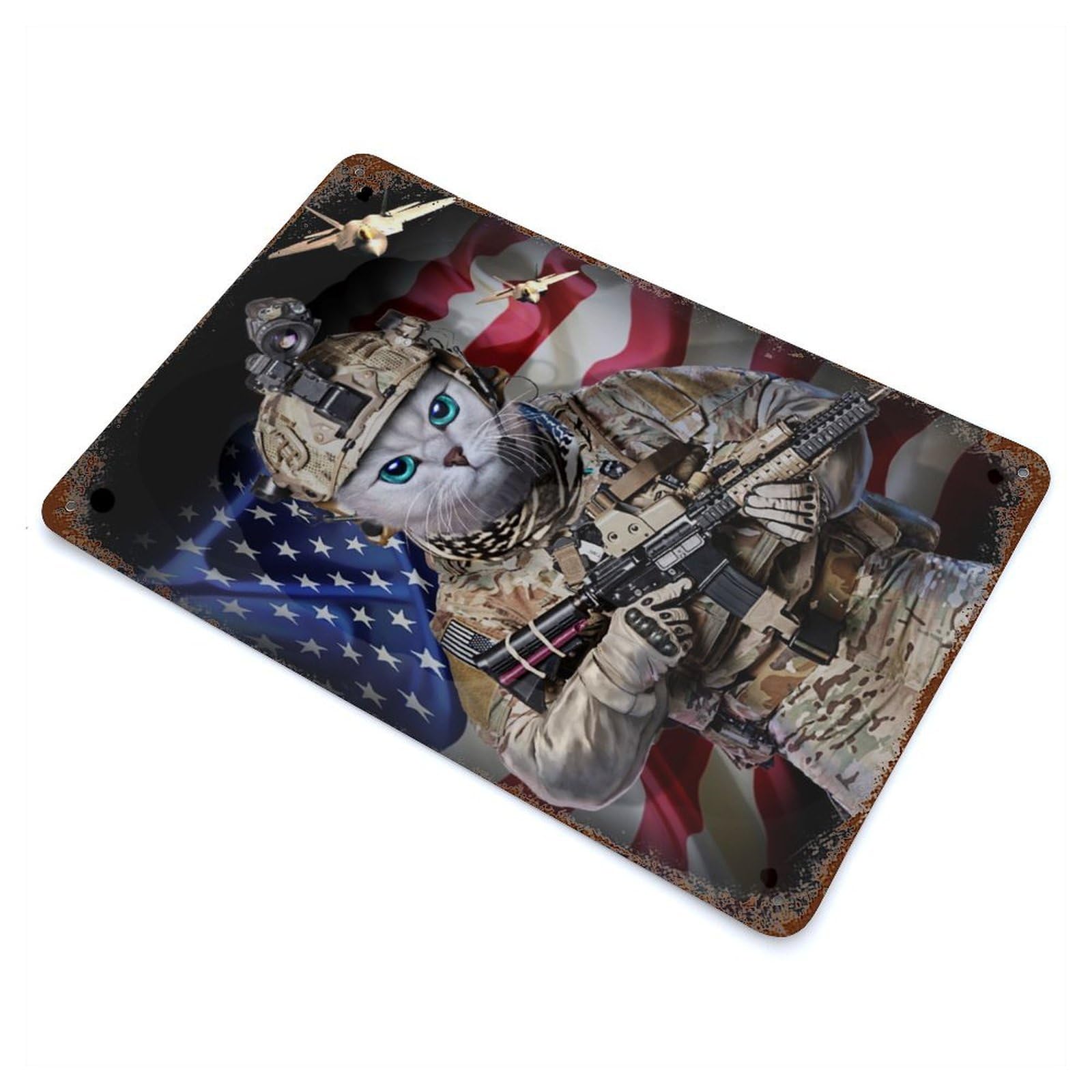 Tabby Cat Elite Soldier Decorative Tin Sign 11.8"x7.9", for Bistro, Counter And Cafe Decor, Retro Wall Decor