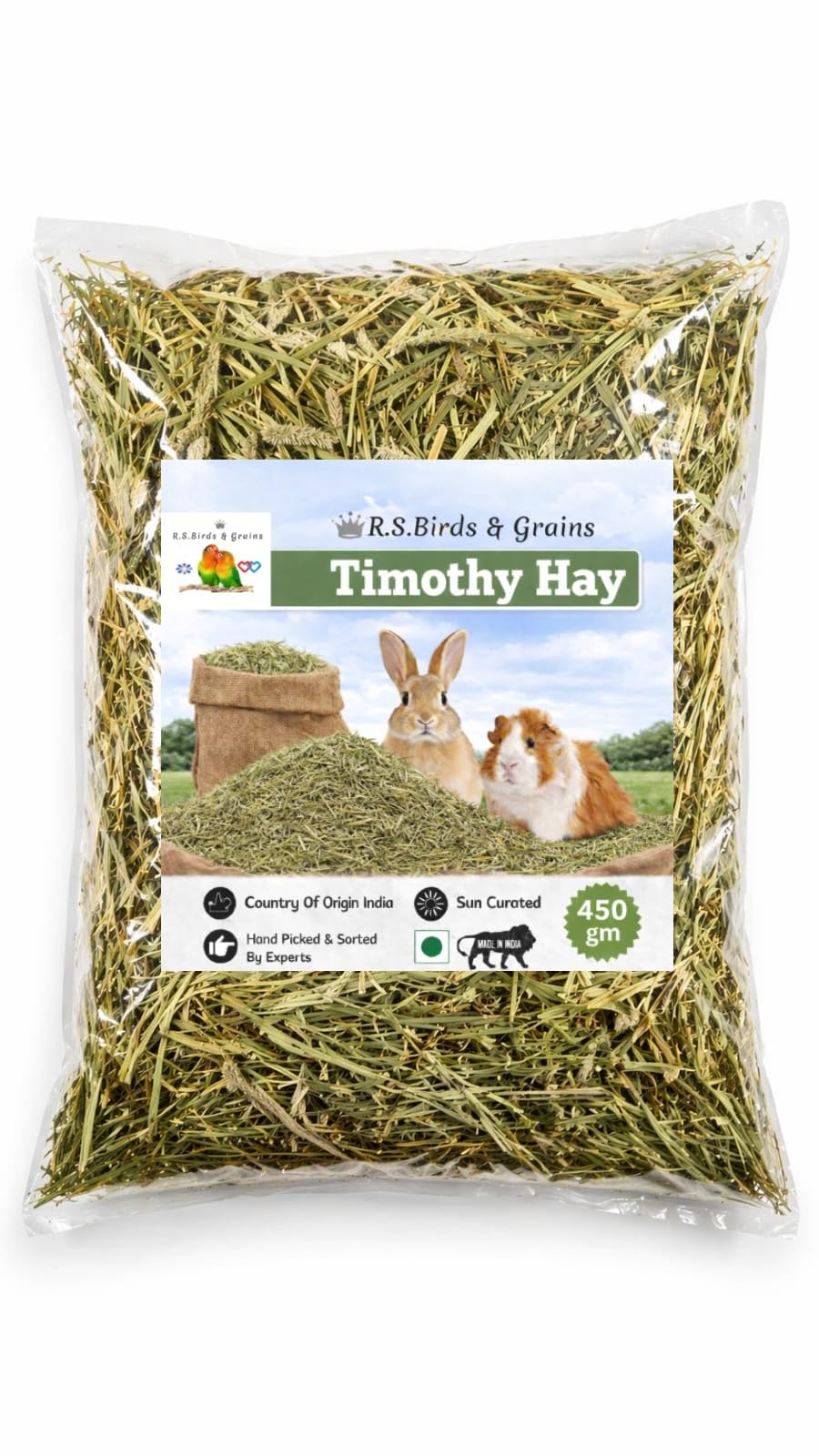 Timothy Hay for Rabbits, Guinea Pig, Hamsters, Bunnies & All Other Small pet Animals | Premium pet hay for All Life Stage (450Grams)-image-37