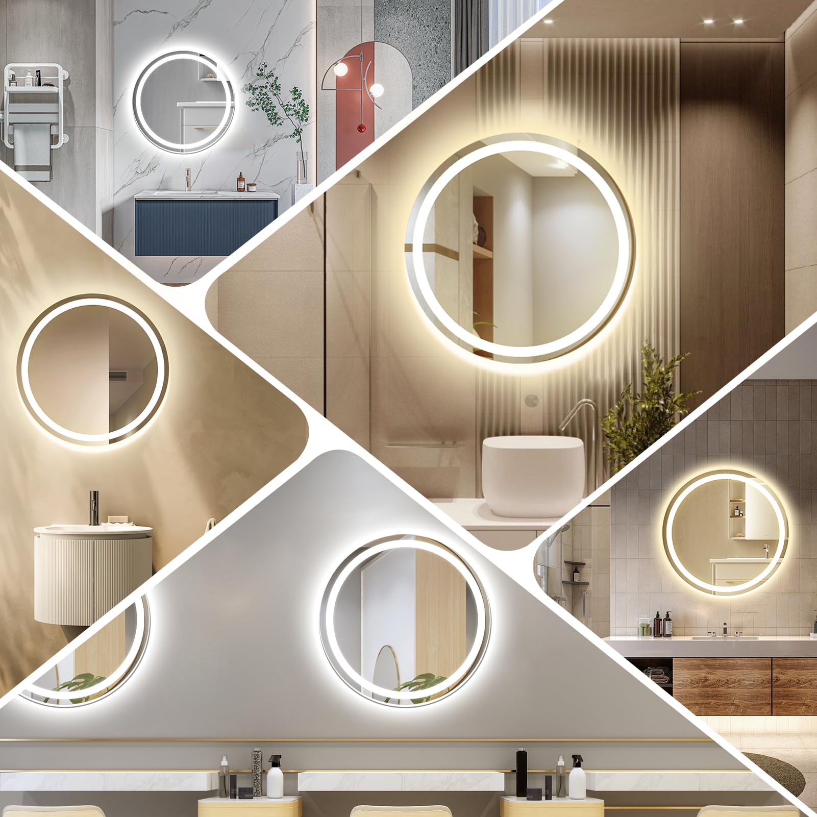Espejo Baño con Luz 60 x 60 cm, Espejo LED baño Regulable Circular con Función Antivaho, 3 Temperaturas de Color, Ajustes de Tiempo, Función de Memoria, Sensor Táctil, Luz de Doble Cara