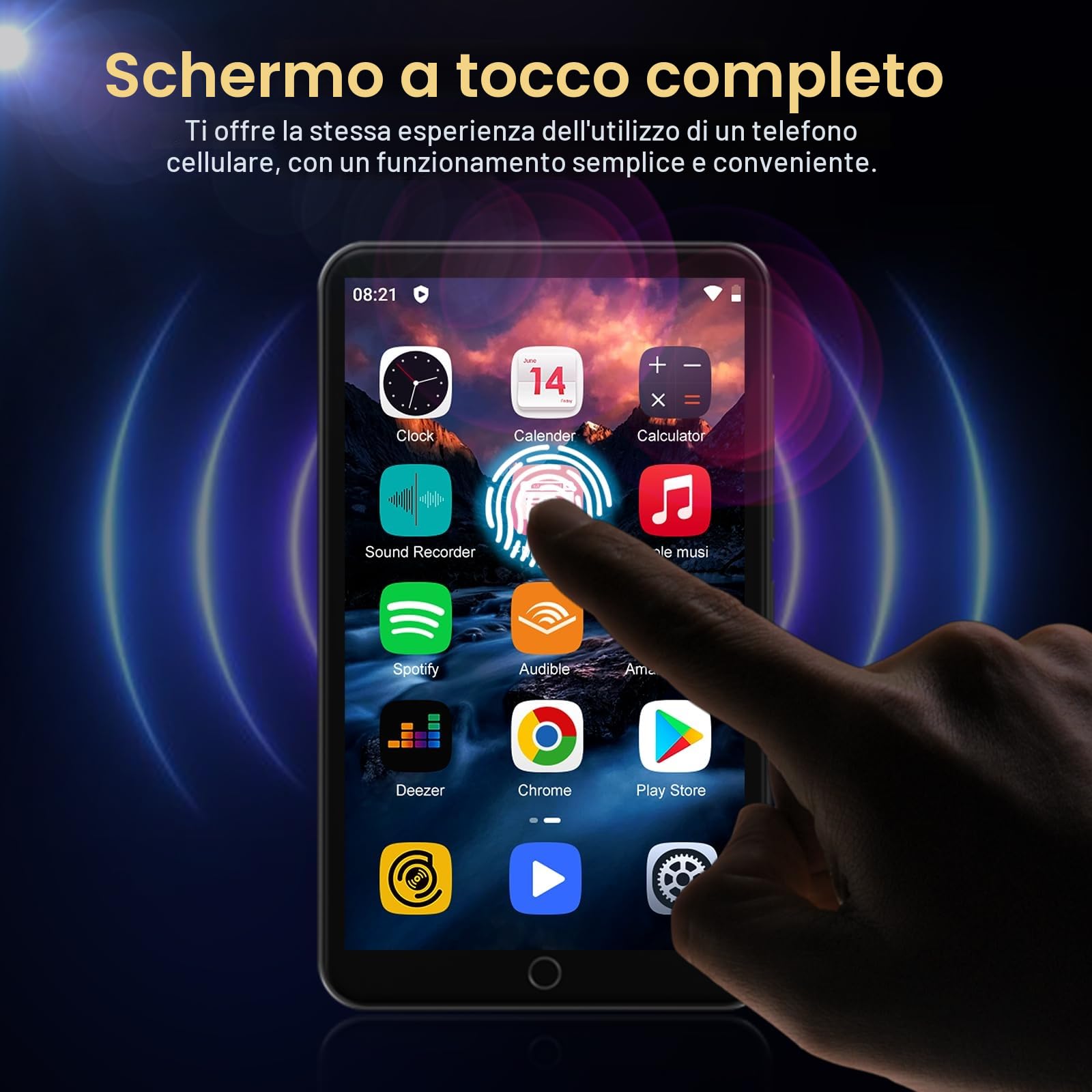 Lettore MP3 con Bluetooth e WiFi, Oilsky 80GB 4 pollici 1080P Touchscreen MP4 Player, Android 9.0, Lettore MP3 Portatile con Spotify, Audible, Deezer (Nero)