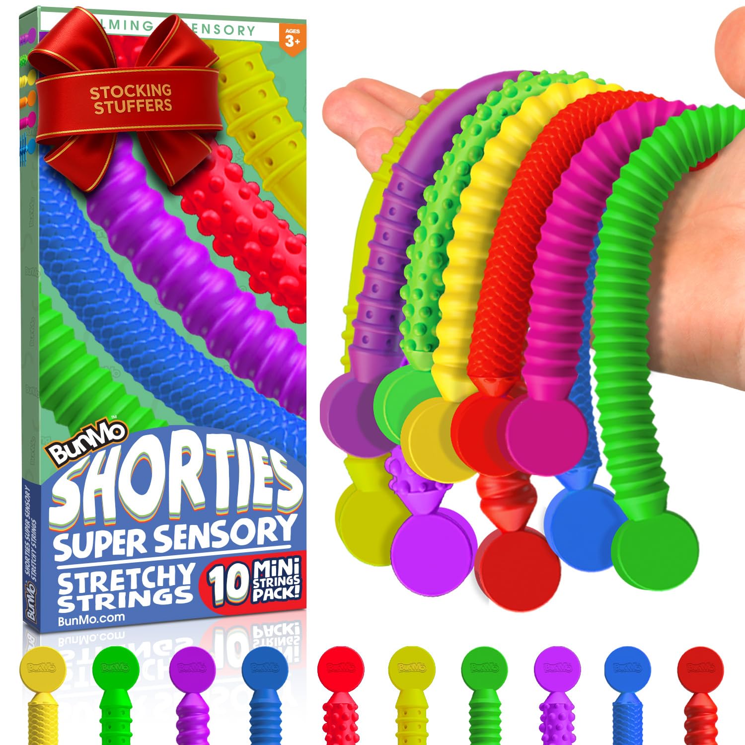 BUNMO Stocking Stuffers for Kids - Stretchy Sensory Strings - Sensory Toys for Kids - Stocking Stuffers for Boys and Girls - Hours of Fun - Mini Sensorial - 10 Pack