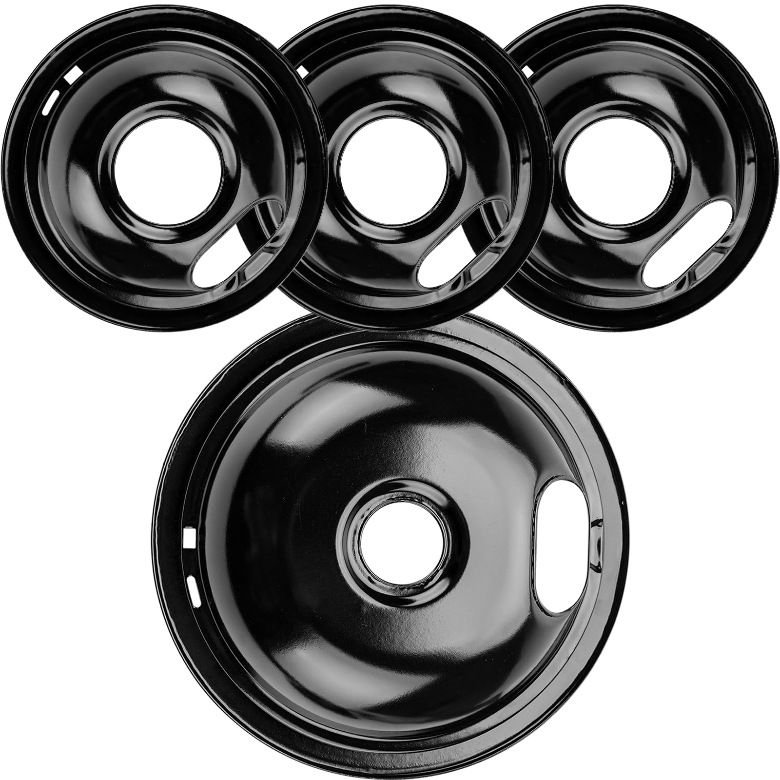 Cenipar W10290350 8'' Drip Bowl & W10290353 6'' Drip Pans (3 Pack) Black Porcelain Drip Pans for Electric Stove & Surface Burner