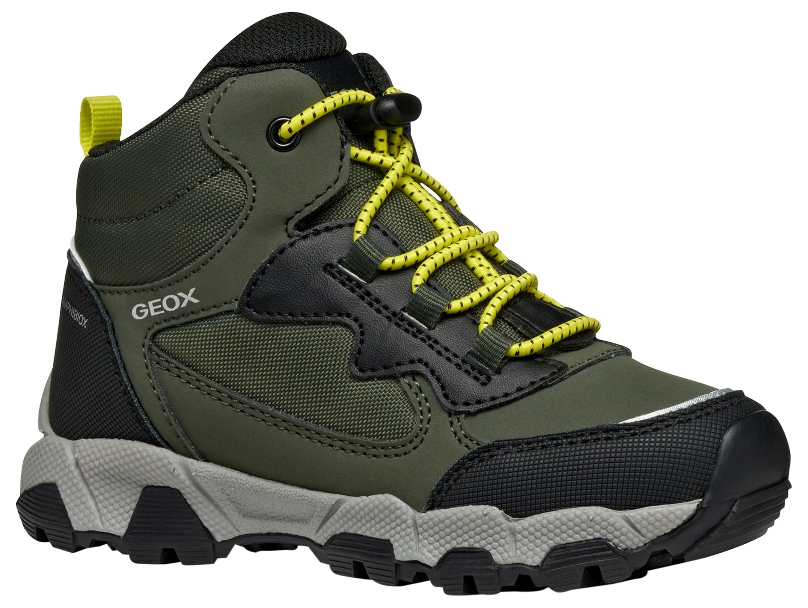 Geox J MAGNETAR BOY B ABX Sneaker, Military/Lime, 4 UK