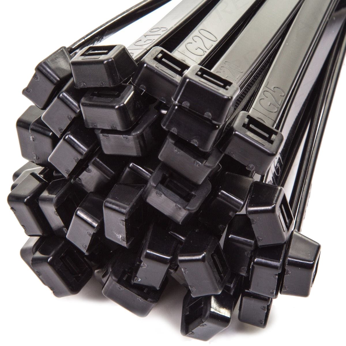 100x Strong Quality Black Cable Ties 250mm x 4.8mm- Heavy