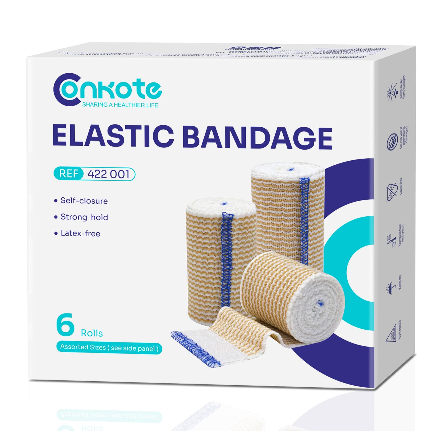 Touch Closure Compression Bandage, 6 Pack Assorted Sizes, Elastic Wrap