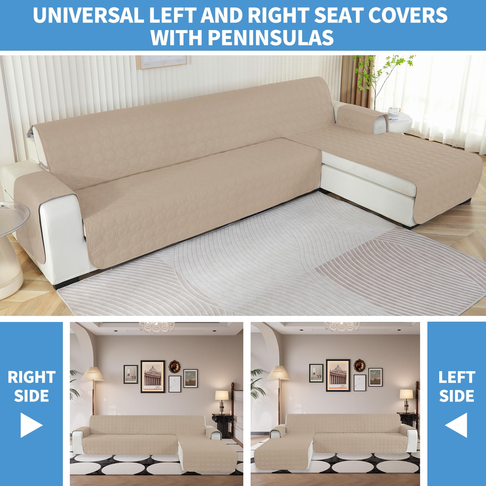 Ystyle Copridivano Impermeabile con Penisola 2 Posti (L 210 CM), Copridivano Angolare Destra/Sinistra Universale Reversibile, Copridivano Chaise longue Antigraffio Antimacchia, Beige