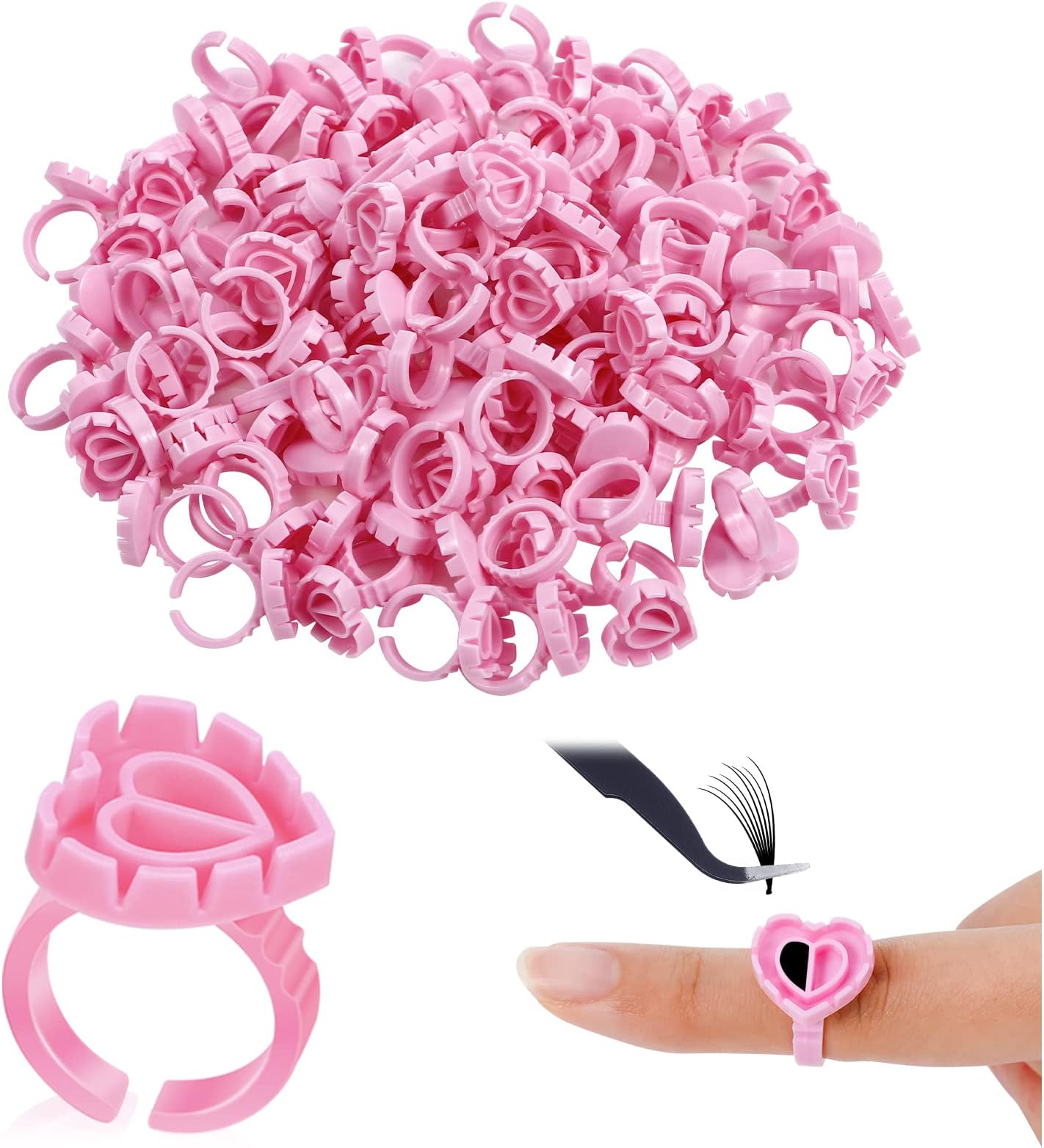 100 Pcs Glue Rings for Eyelash Extensions, Lash Glue Rings Quick Blossom Pigment Holders Disposable Finger Hand Beauty Tools for Eyelash Extension