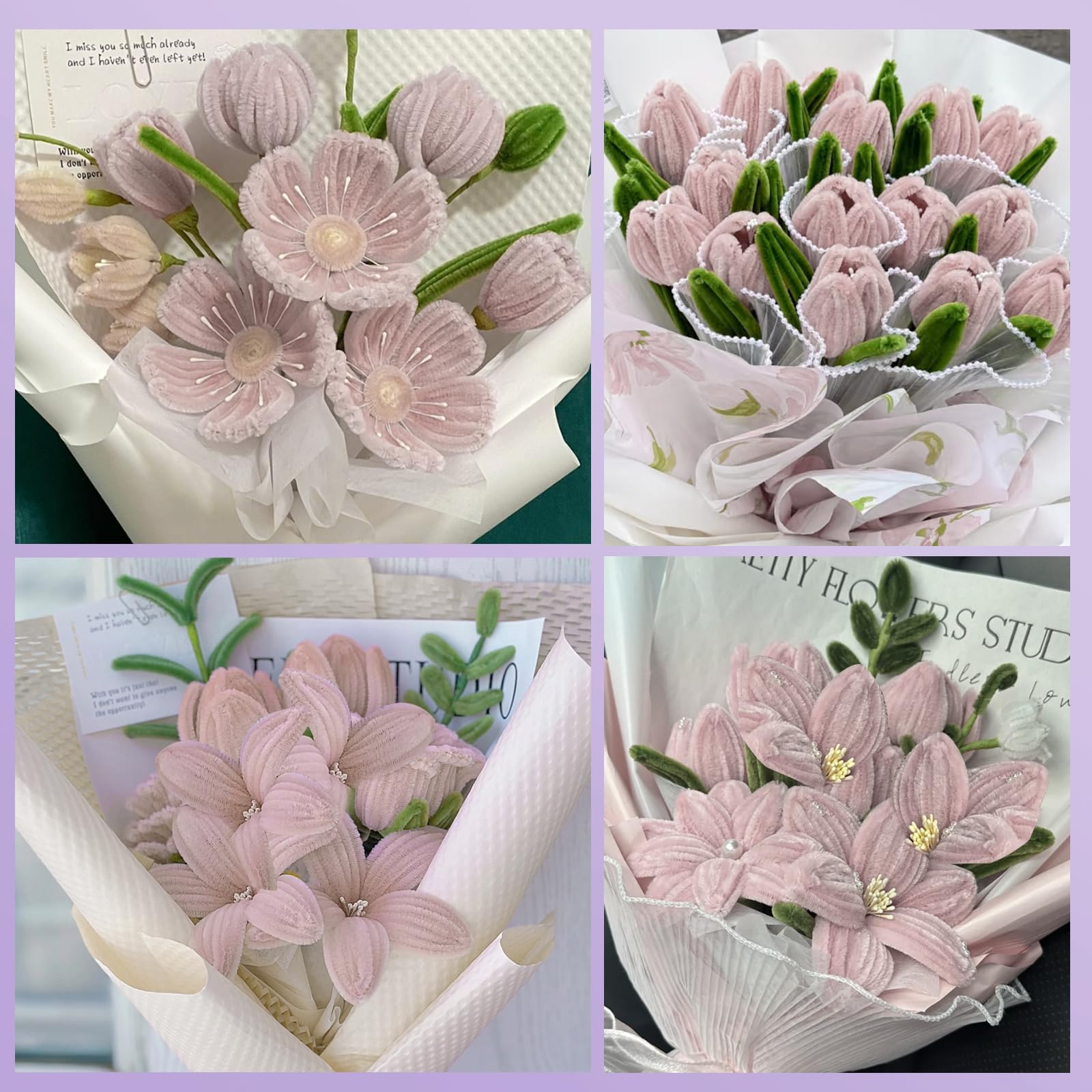 Fleurs En Fil Chenille Chenille Kit DIY 300 Fils Chenille + Accessoires - Création Bouquets Fleurs Cure Pipe Loisir Creatif Enfant