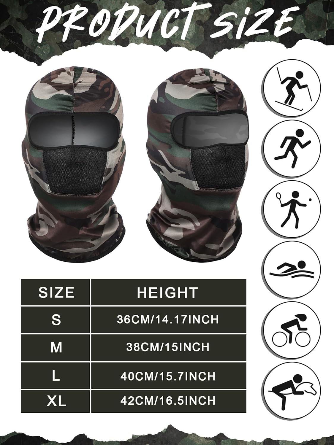 SATINIOR 9 Pcs Balaclava Ski Mask Camo Full Face Mask Breathable Sun Hood for Men Women Winter Motorcycle Outdoor Activity - Image 3