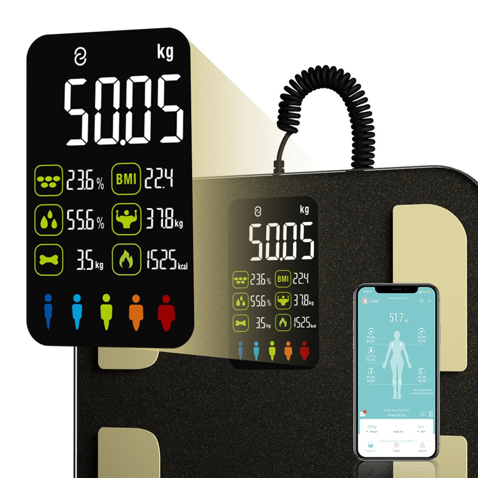 Balance Connectée Bluetooth Pèse Personne Impédancemètre, Balance Personne, Échelle de Graisse Corporelle, Balance USB avec Affichage