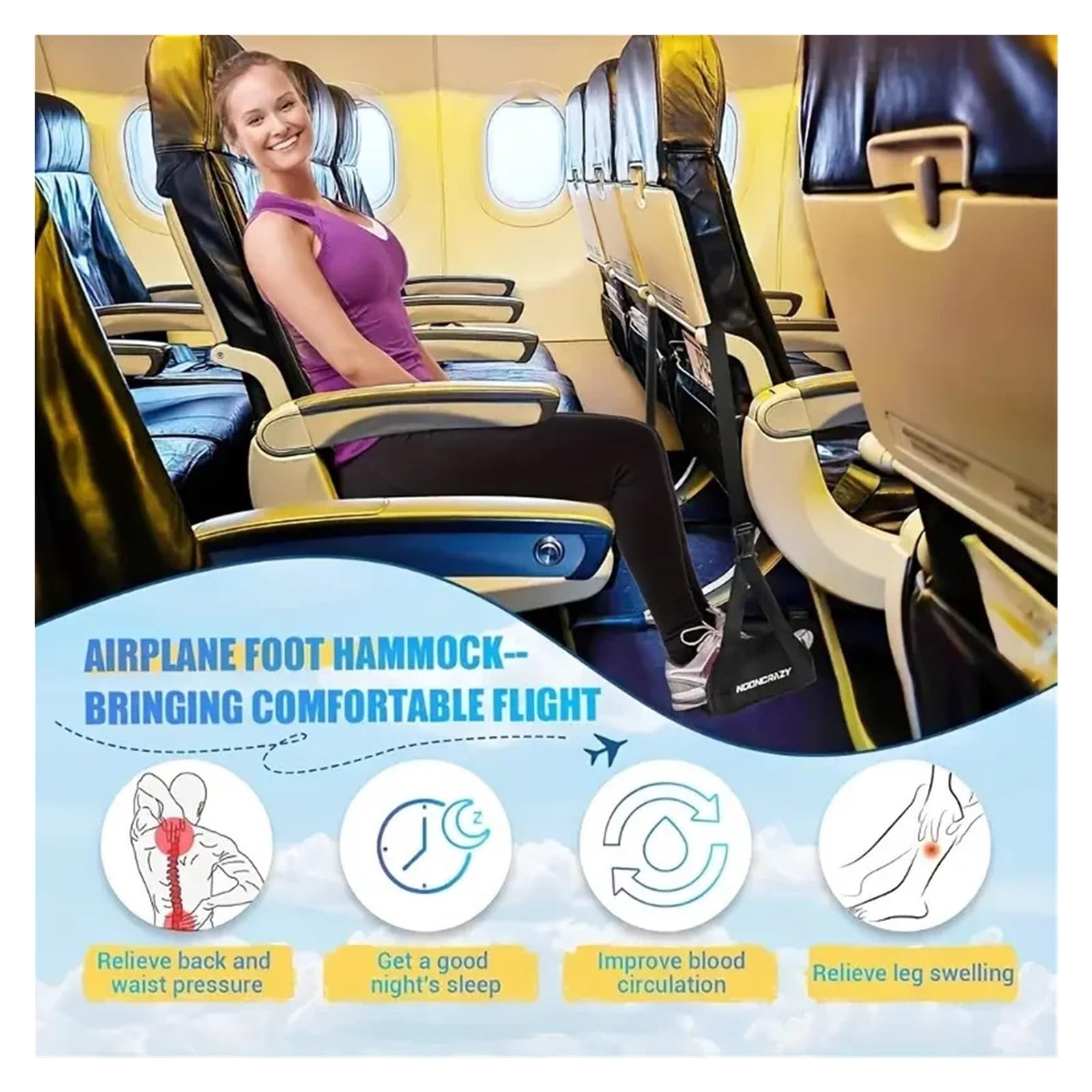 Fußhängematte, tragbar, verstellbare Beinhängematte mit bequemer Fußstütze für Flugzeug, Büro und Auto, Reisen, Unterstützung und Entspannung für lange Flüge, Büro, unter dem Schreibtisch, Marineblau
