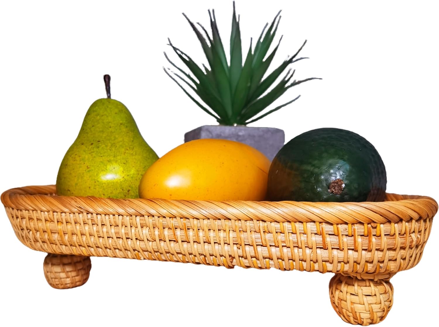 10" Rattan Wicker Woven Triangle Pedestal Stand for Serving Display,Boho Rattan Decorative Display Riser for Home Decor Finish Look