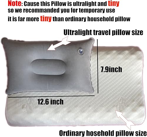 Miniatura 4 de Paquete de 2 almohadas inflables ultraligeras de viaje tamaño A4, almohadas de aire de tela flocada cuadrada pequeña para senderismo, campamento,