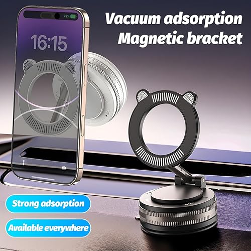 Miniatura 5 de Soporte magnético para teléfono de automóvil con succión al vacío, soporte de teléfono móvil plegable ajustable de 360 para superficie lisa, soporte