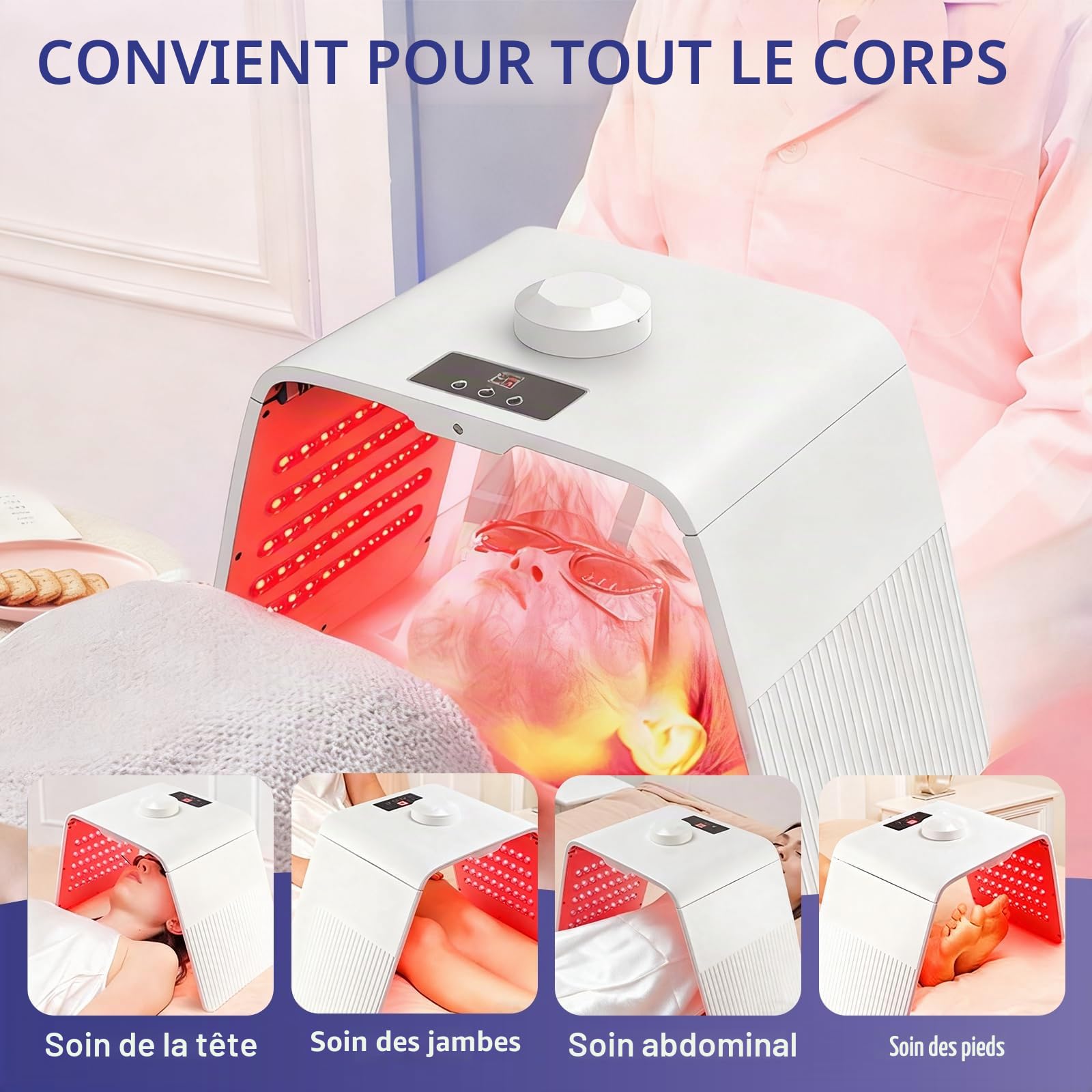 Masque LED Visage 7 Couleurs,Pliable Masque Luminothérapie Visage avec Fonction de Pulvérisation,Masque Facial LED pour Rajeunissement de la Peau Anti-âge, Utilisation à la Maison et au Salon