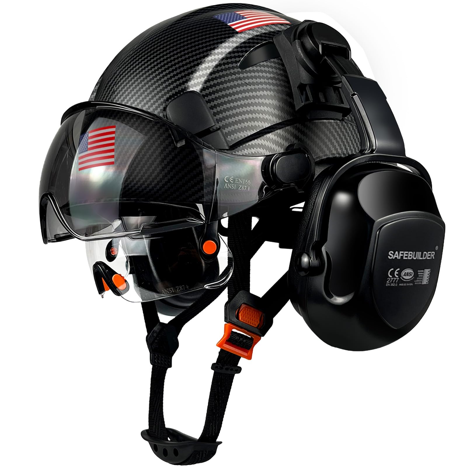 SAFEBUILDER Casco de seguridad industrial con visera para las orejas, casco duro con visera ventilada, protección de la cabeza para trabajo de construcción, ANSI