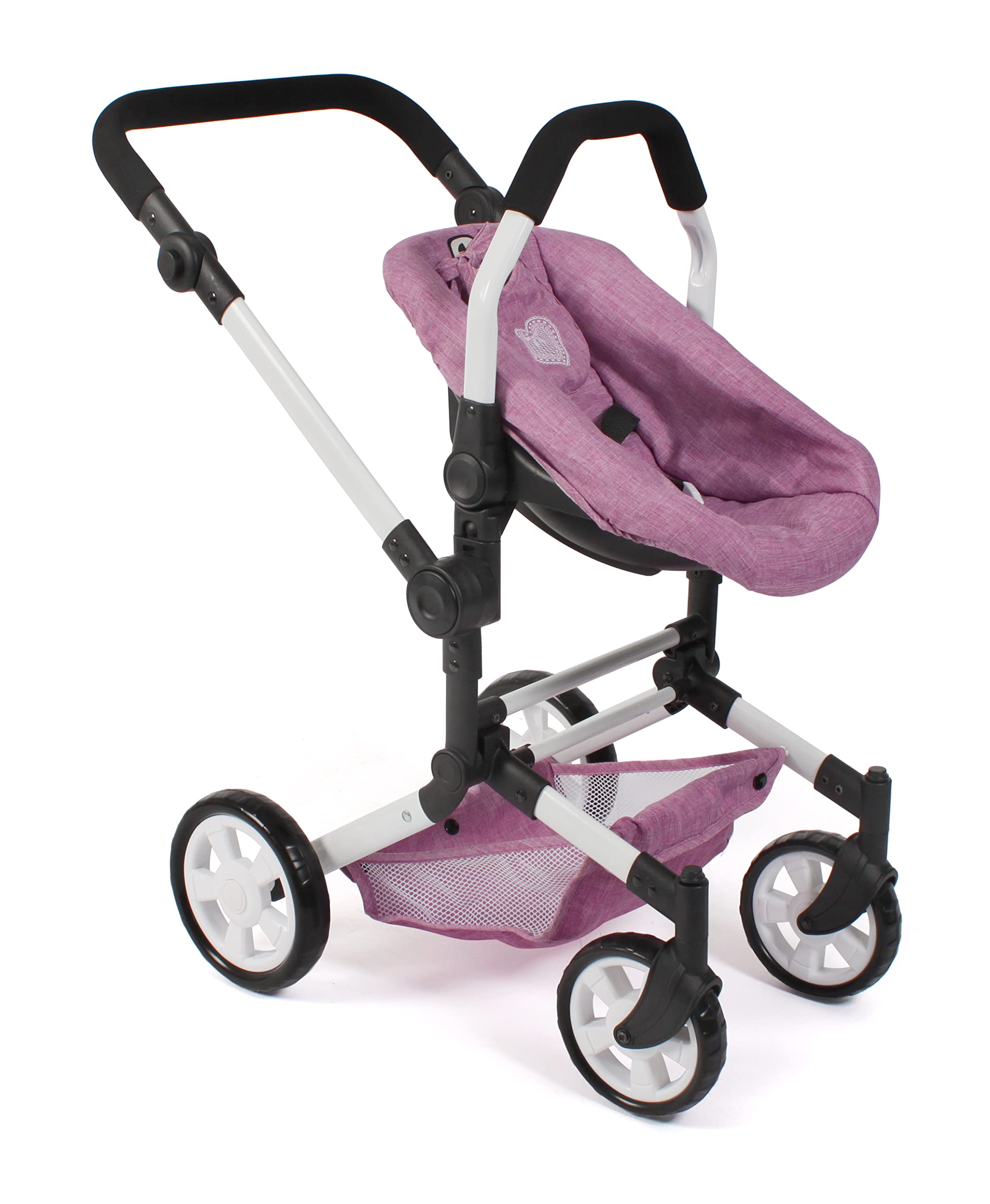 Bayer Chic 2000 - Passeggino per bambole Linus, passeggino combinato 3 in 1 per bambini dai 4 agli 8 anni, set di passeggino per bambole, jeans rosa