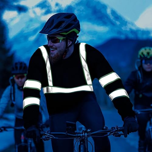 Miniatura 6 de Paquete de 6 camisetas de manga larga de seguridad, clase 3 de alta visibilidad con tiras reflectantes para trabajo topógrafo construcción