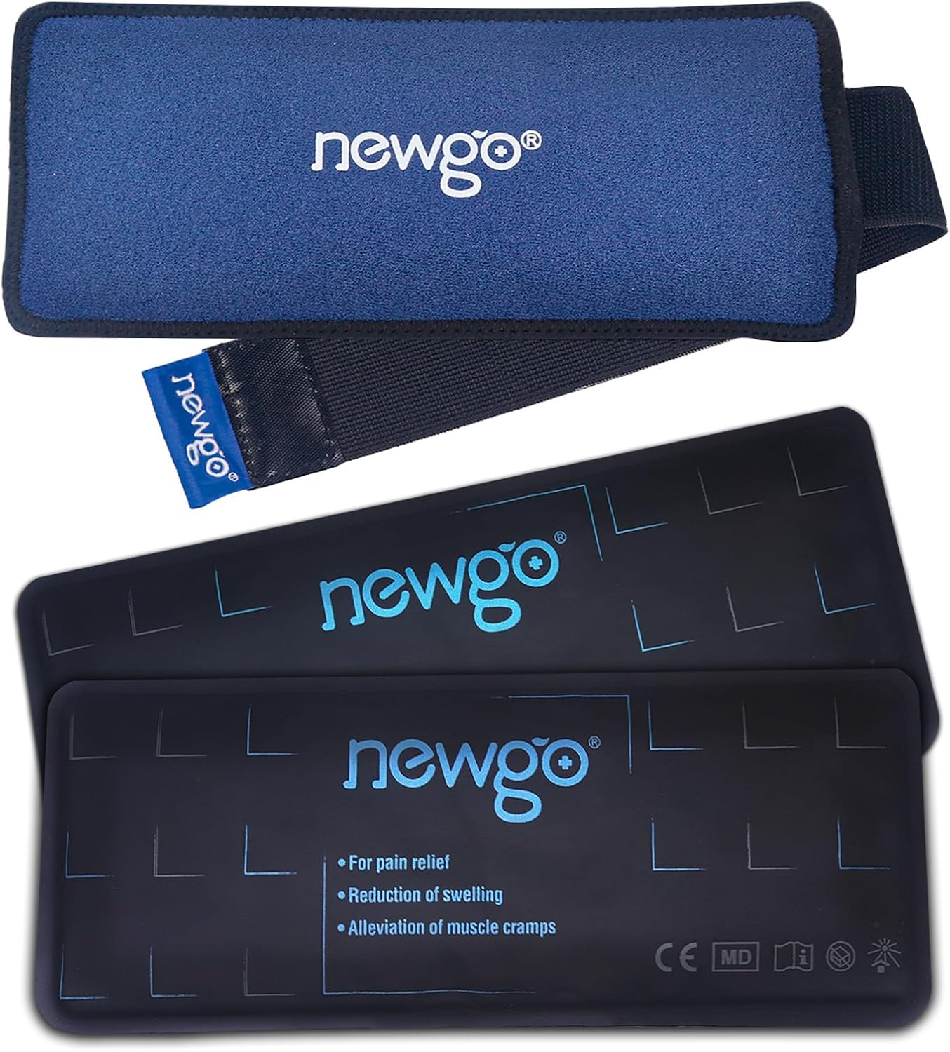 NEWGO Gel Ice Pack for Injuries Reusable, 2 Pack Ice Pack with Removable Sleeve, Hot Cold Therapy Cold Compress for for Swelling, Bruises, Surgery Pain Relief – 9.84″x3.9″