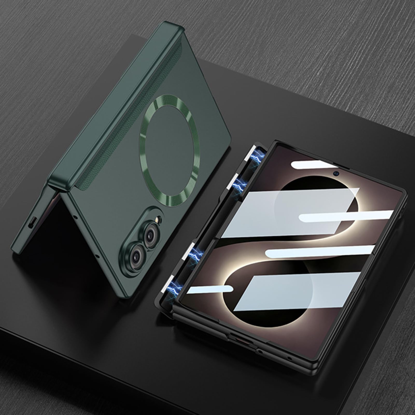 Magnetyczne etui do Samsung Galaxy Z Fold 8, duże kółko ze stopu bezprzewodowego ładowania osłona ekranu osłona zawiasów, srebrna