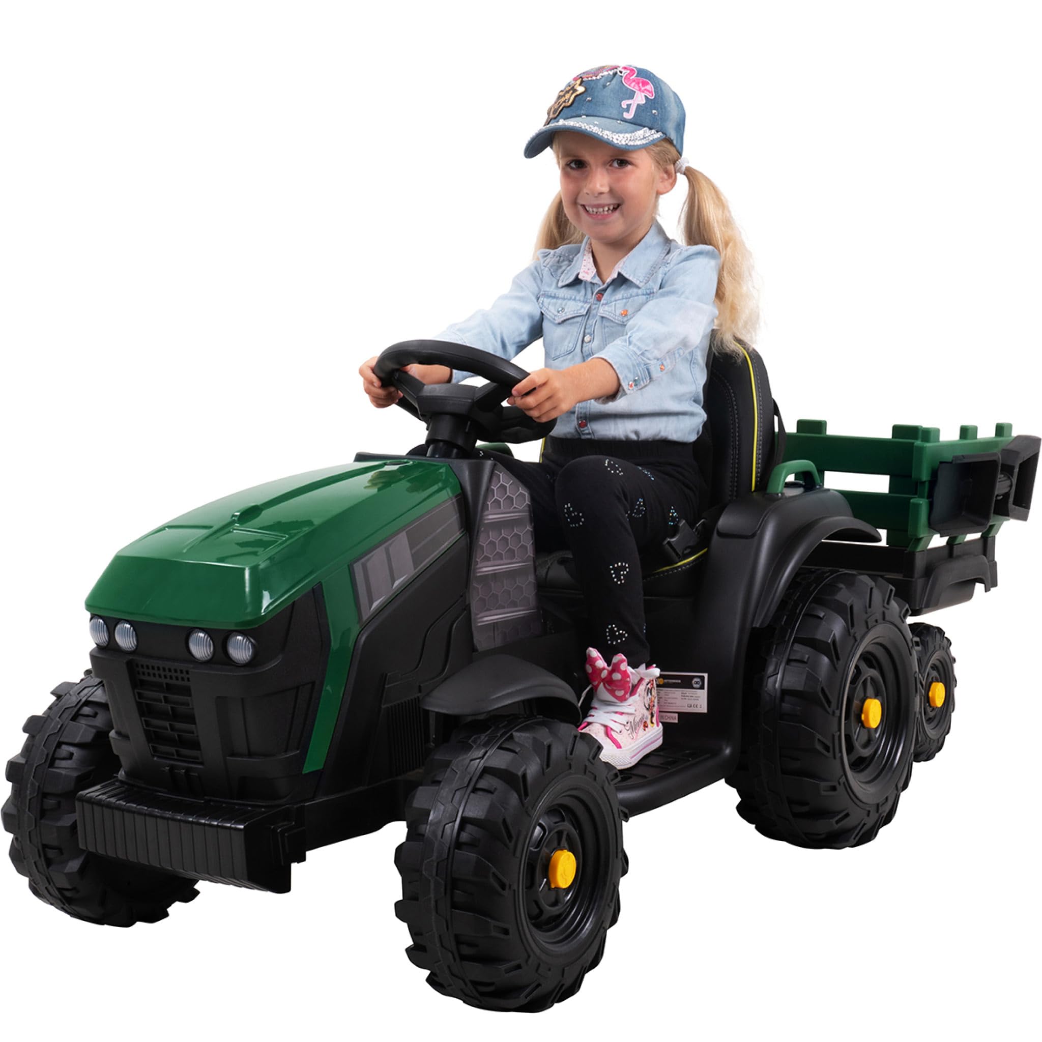 Actionbikes Motors Kinder Elektroauto TD925 | Fernbedienung mit First Funktion - Kinderauto elektrisch - Traktor mit Anhänger - Bulldog - Kindertraktor - Elektro Traktor ab 3 Jahre (Grün/Schwarz)