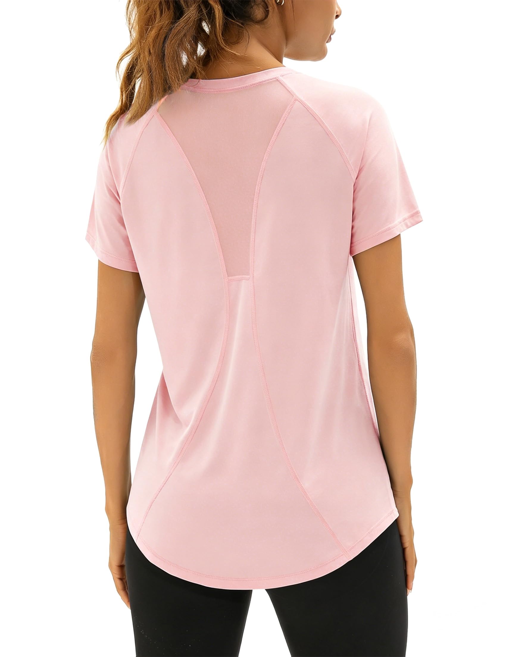 Wayleb UV Sportshirt Damen Kurzarm V-Ausschnitt Sommer Sport T-Shirts Leichtes Atmungsaktiv Back Mesh Laufshirt Fitness Gym Oberteile Frauen Longshirt Yoga Top S-XXL