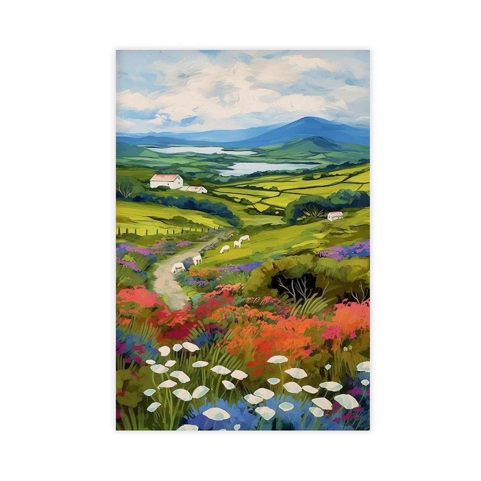 BNCEDJK Irish Countryside Painting Canvas Poster Wall Art Print Picture Paintings 12x18inch(30x45cm)