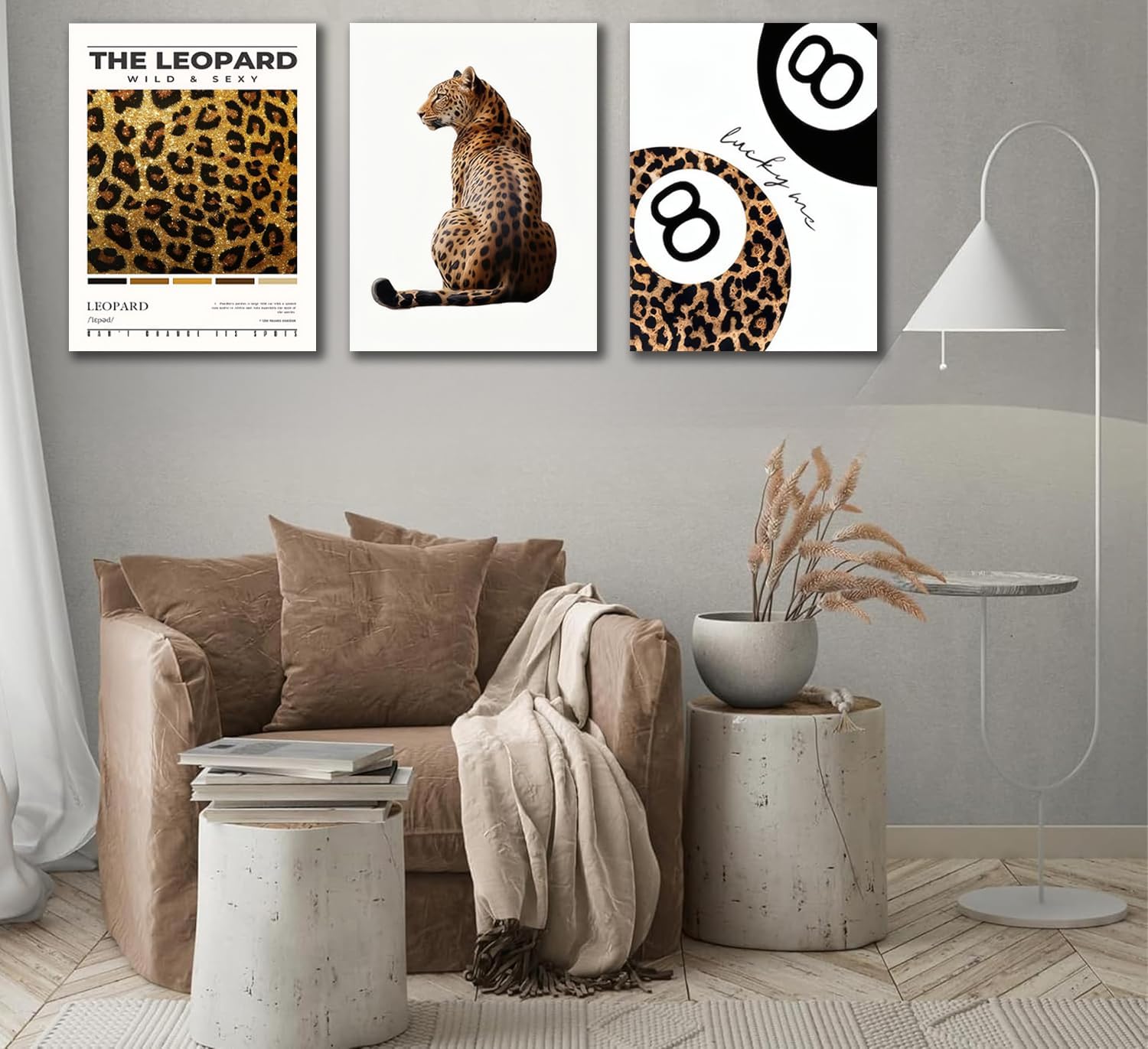 ​​Trendy Leopard Framed Set of 3 Canvas Poster Prints,Picture Modern Artwork Wall Art for Home Décor,Perfect for Adds Wilderness & Elegance to Living Room,Bedroom or Any Interior Space,16Lx12W​