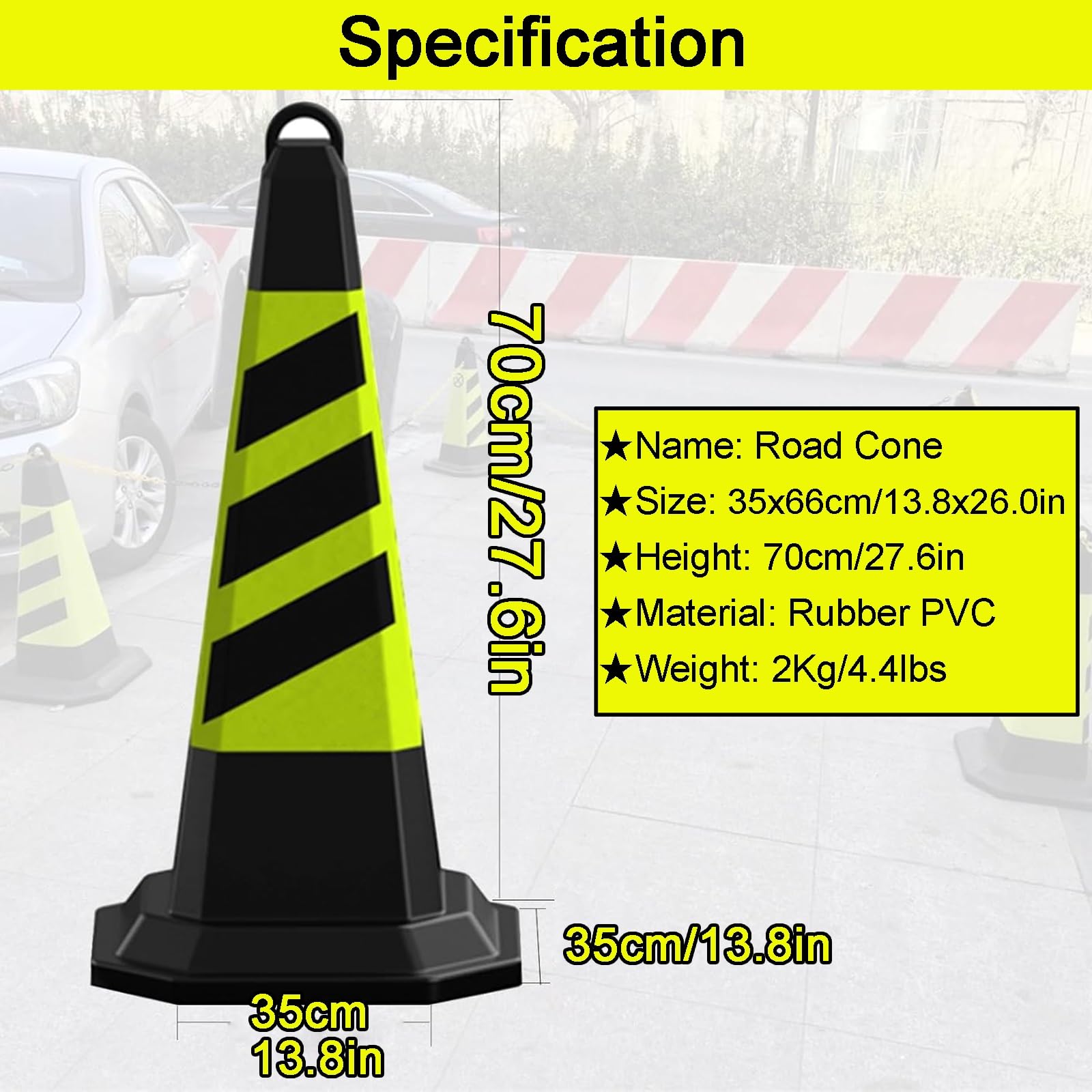 Cône de Signalisation,Bollard de Sécurité, Barrière D'allée, Plot de Marquage, Cône Circulation, Bandes Con Réfléchissantes, 70 cm(Black Yellow)