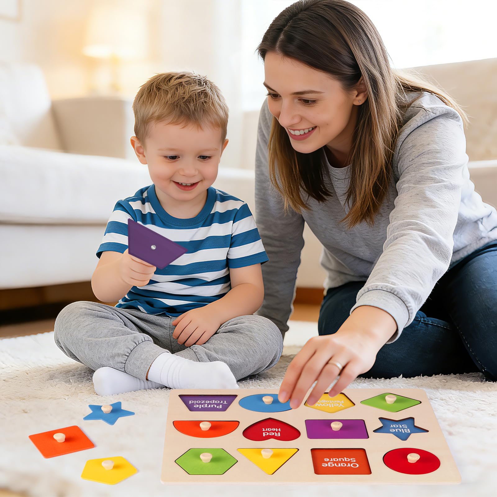 Montessori Holzpuzzle in Klammerform für Kleinkinder | Stabiles, leicht zu greifendes glattes Holzbrett, lustiges Lernspielzeug für Vorschule, Geschenke für Jungen und Mädchen