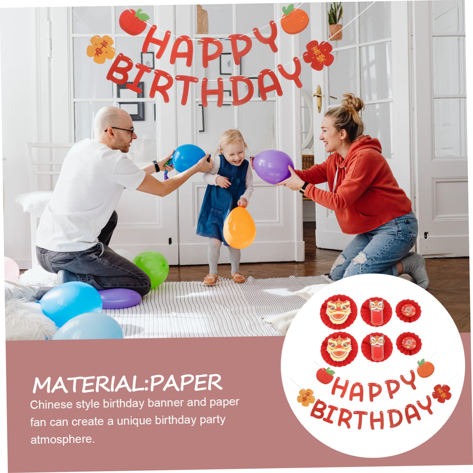Cabilock 5 Juegos conjunto de de danza del decoraciones de globos de boda ventilador de papel de seda de cumpleaños decoración fiesta pancarta cumpleaños pancarta de cumpleaños