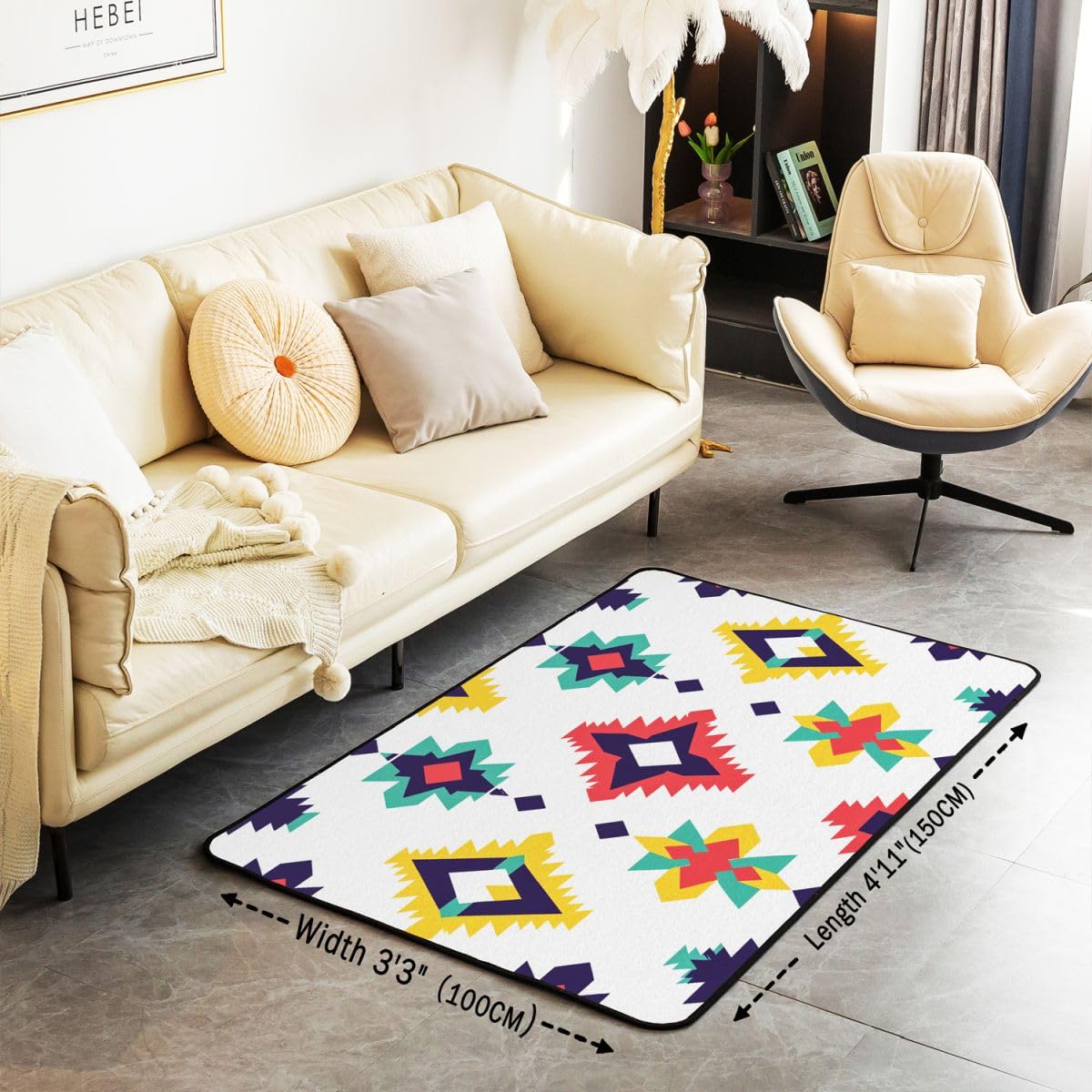 Sud-Ouest aztèque Tapis Exterieur Ethnique géométrique Tapis Salon 100x150cm pour garçons Filles aztèques Occidentaux Bohémien Chambre à Coucher décor