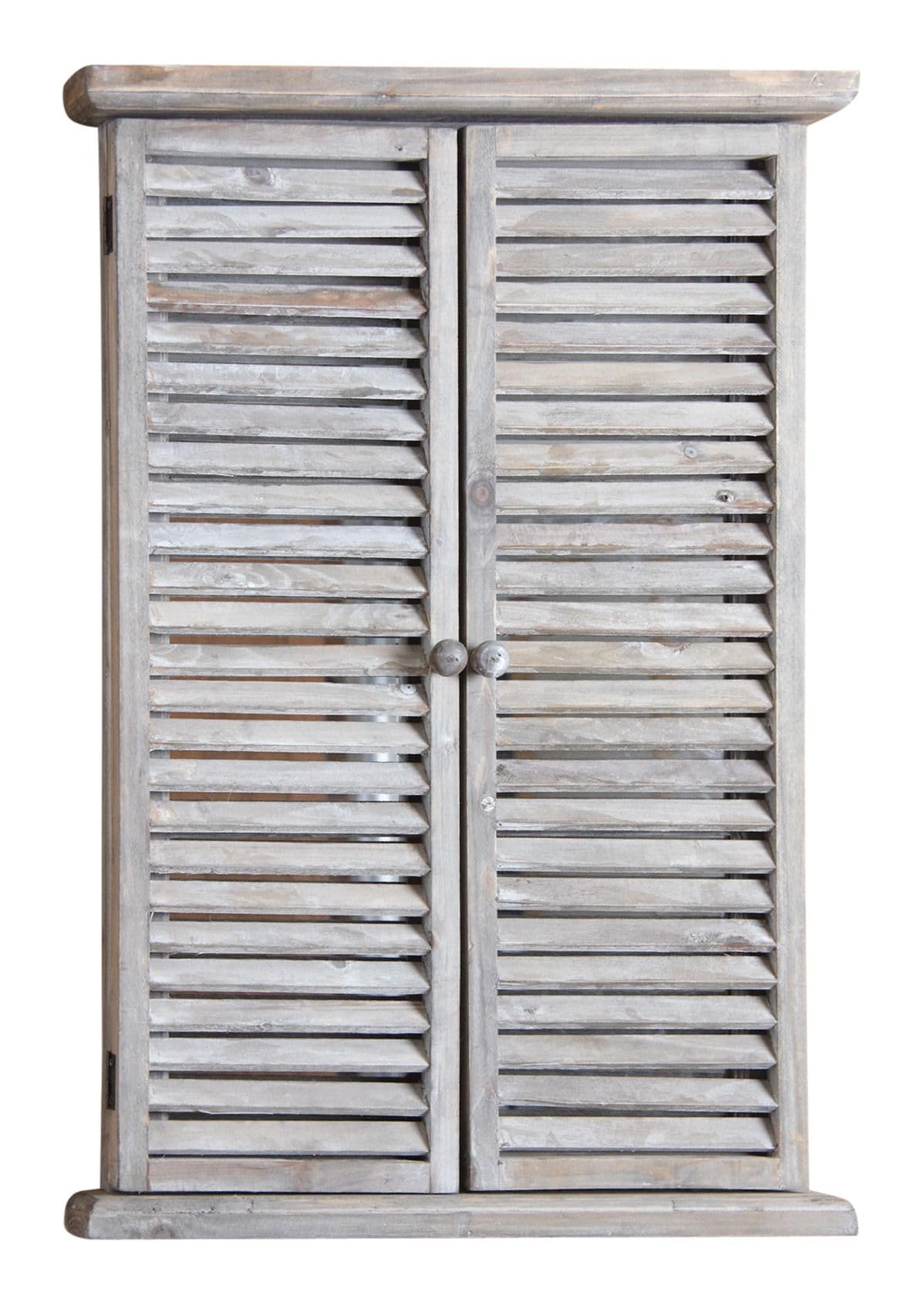 AUBRY GASPARD - Fenêtre Miroir Bois Teinté - Finition Blanchie Vieillie - Volets Mobiles Blanc - 76 x 6 x 57.5 cm - Verre Haute Qualité - Élément Décoratif Intérieur Maison