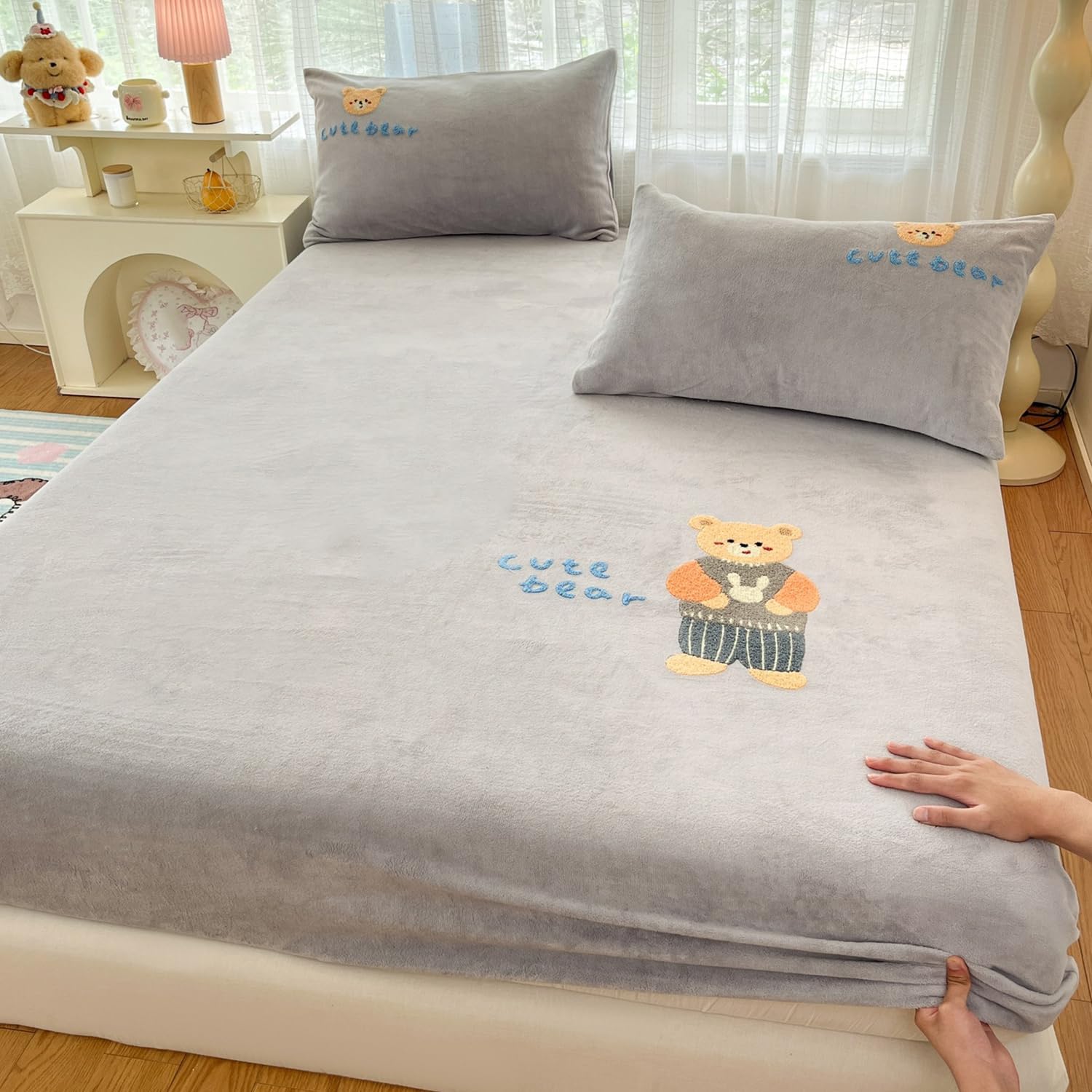 Grey,90 * 200cmTWIN,LDLCYCN Warm Mattress Protector King Queen Size Milk Velvet Mattress Cover Soft Bed Cover Mattress Pad Cover with Pattern Fitted Sheet with 10" Deep Pocket for Winter