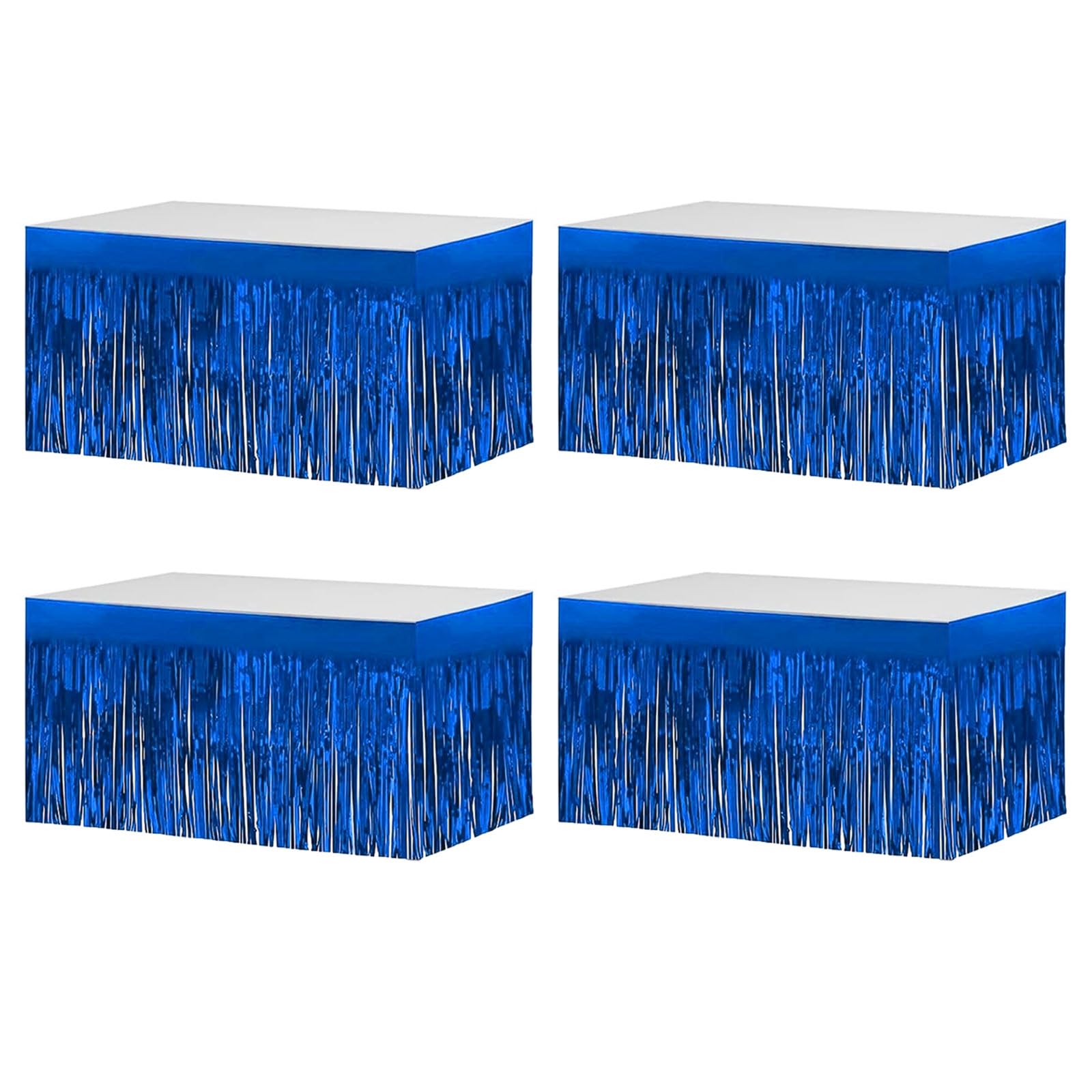 4 Pack Metallic Foil Fringe Tinsel Table Skirts,29x108 Inch Party Disposable Table Skirt Banner for Hotel Banquet Parade Floats Mardi Gras Holiday