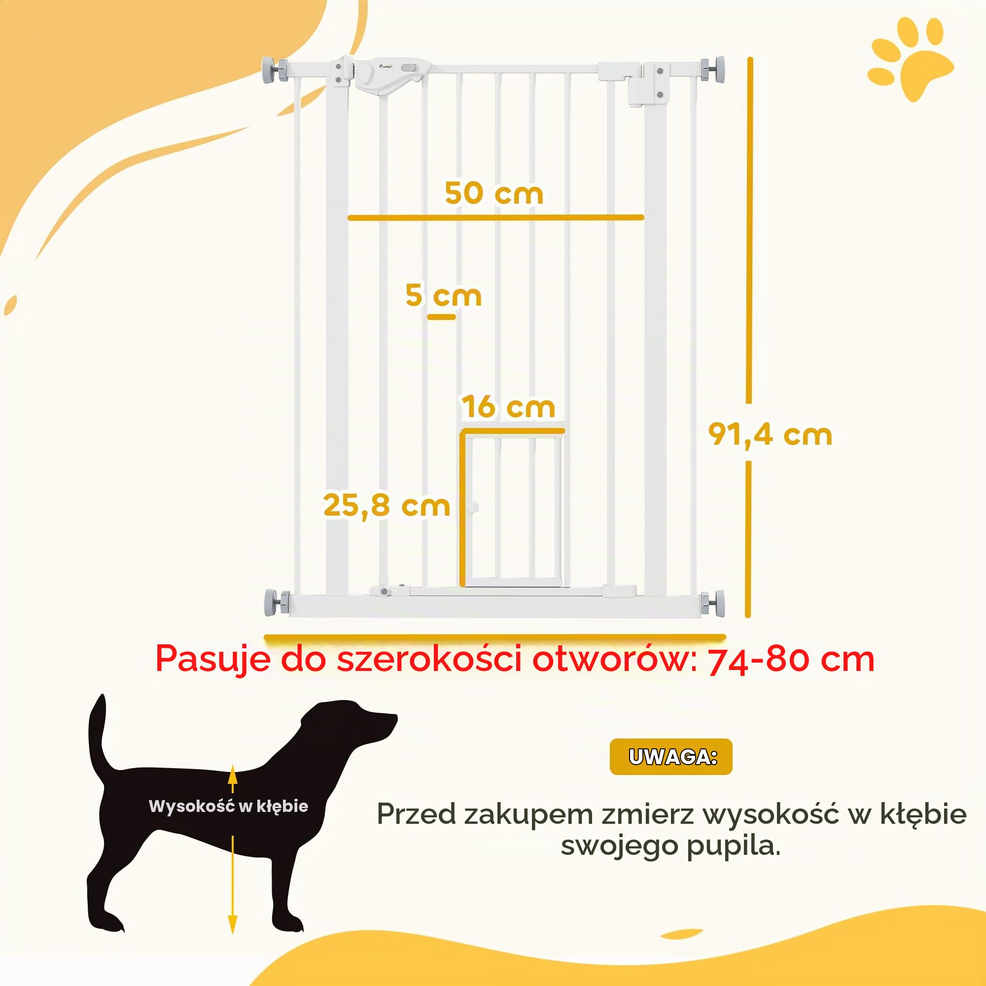 PawHut Barierka schodowa bez wiercenia 74-80cm dla dzieci i zw. Biały